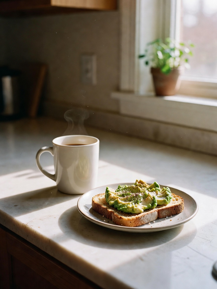 Lazy sunday morning with my coffee and avocado toast. Bed still a mess but the s