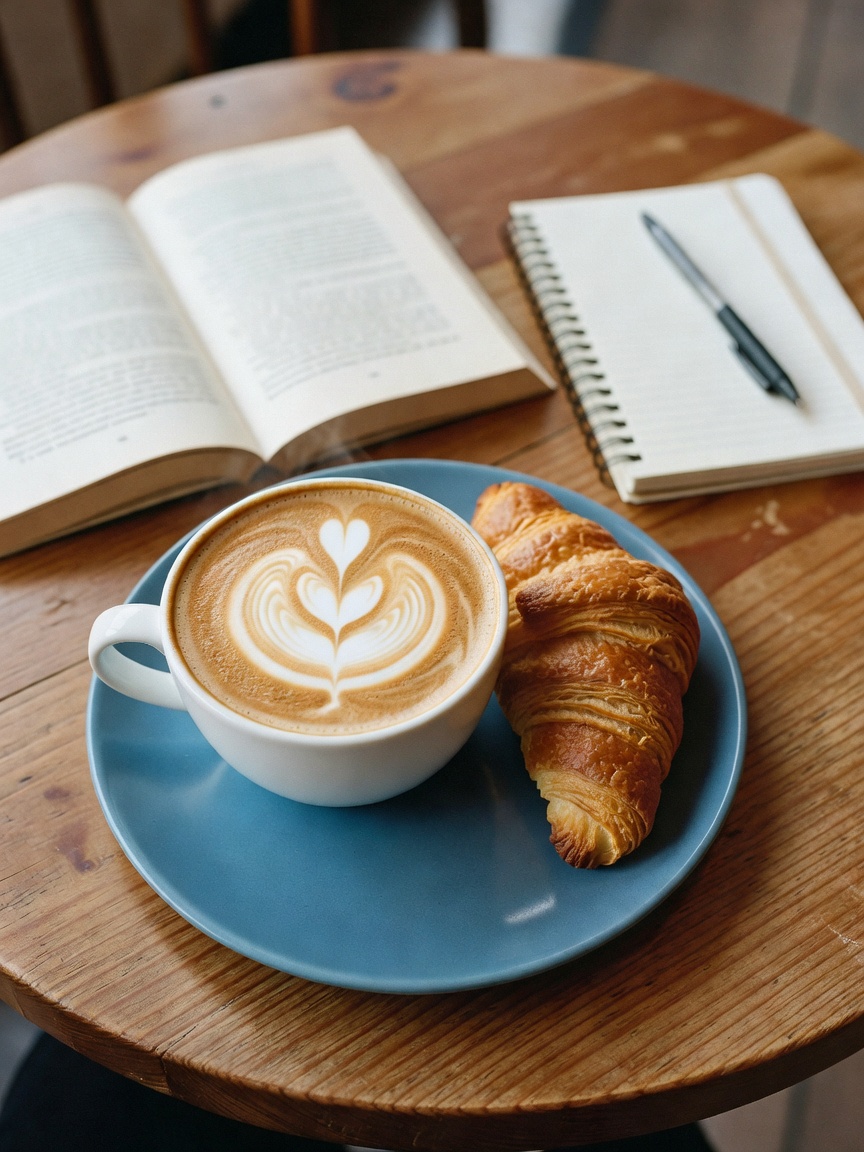 latte art that actually looks like a tulip and the perfect almond croissant to g