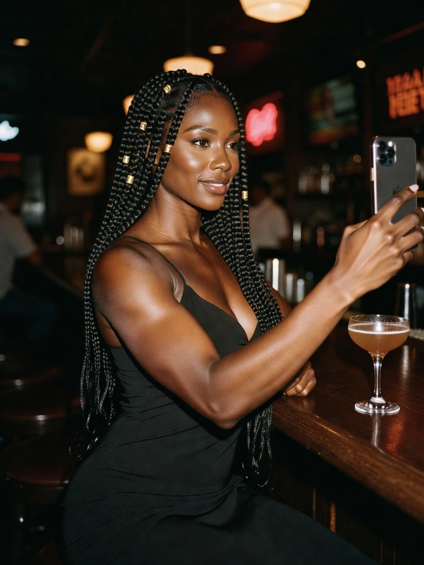Cocktail in hand but the real glow is all post-lift confidence. Slip dress seaso