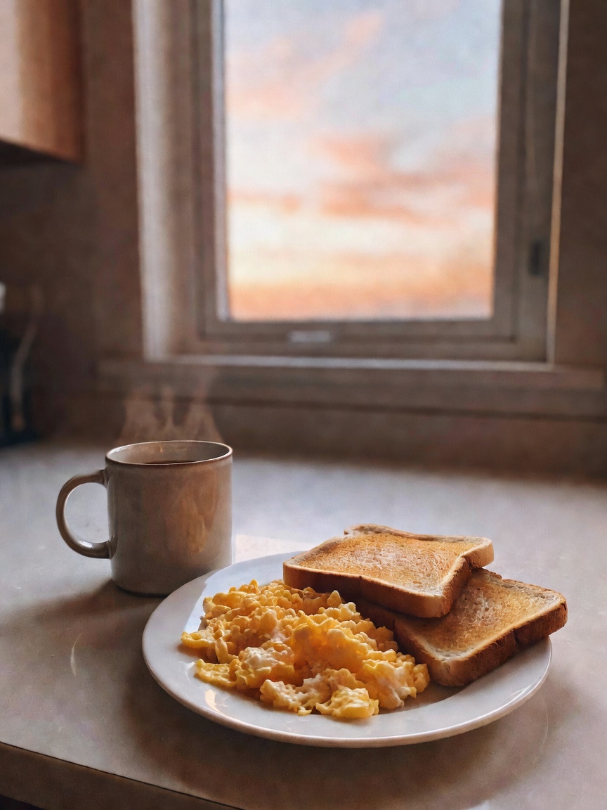 Up early grinding before the chaos starts. Coffee, eggs, and a messy bed that te