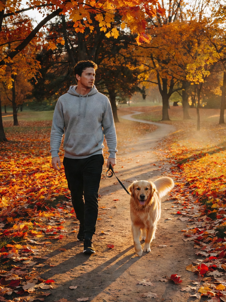 golden hour with the old boy, kicking up leaves and clearing the head before the
