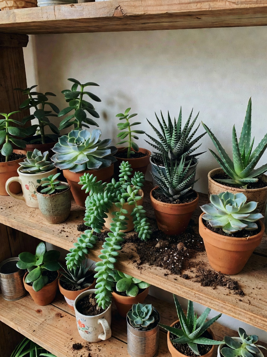 just repotted three new succulents and added them to the collection. the kids already fighting over 