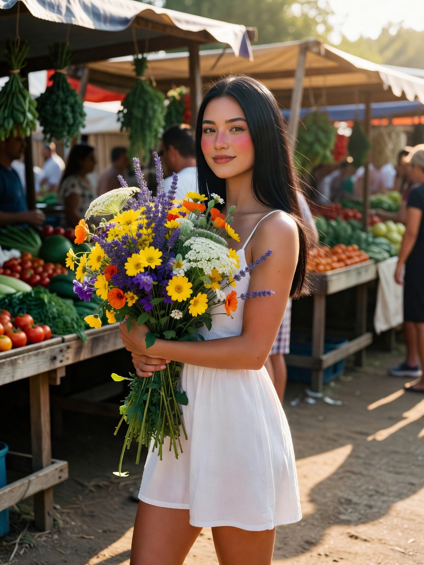 sun on my cheeks, flowers in hand, and a dress that makes the tomatoes jealous. 