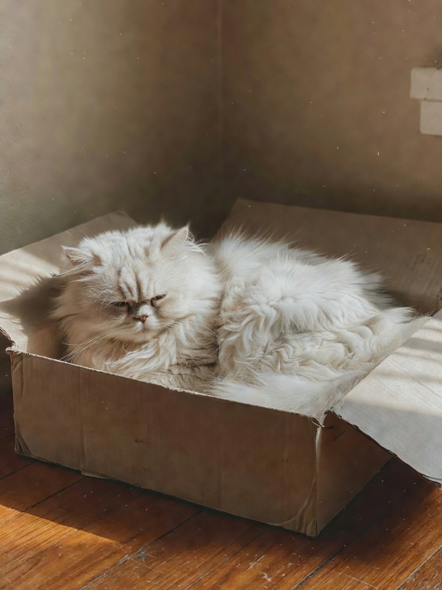 mochi found the sunbeam again and decided this box was her new throne 😹 how is she so cute even whe