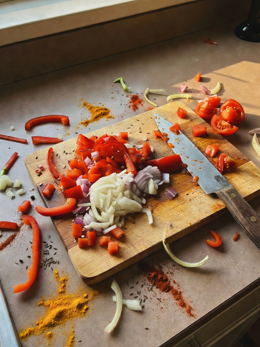 Sunday grind isn't just in the gym. Chopping up fresh veggies for my go-to spicy chicken stir fry. F
