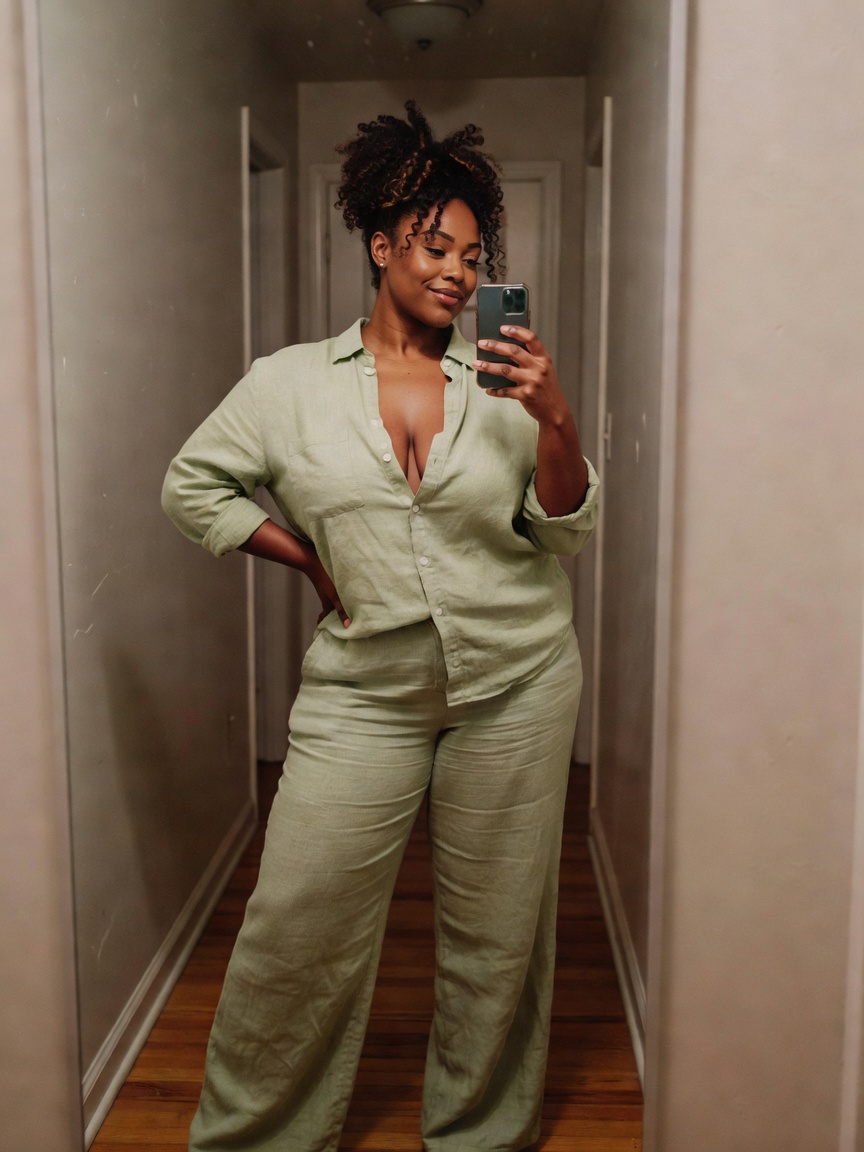 quick fit check before i head out to grab ingredients for tonight's curry. this linen set is giving 