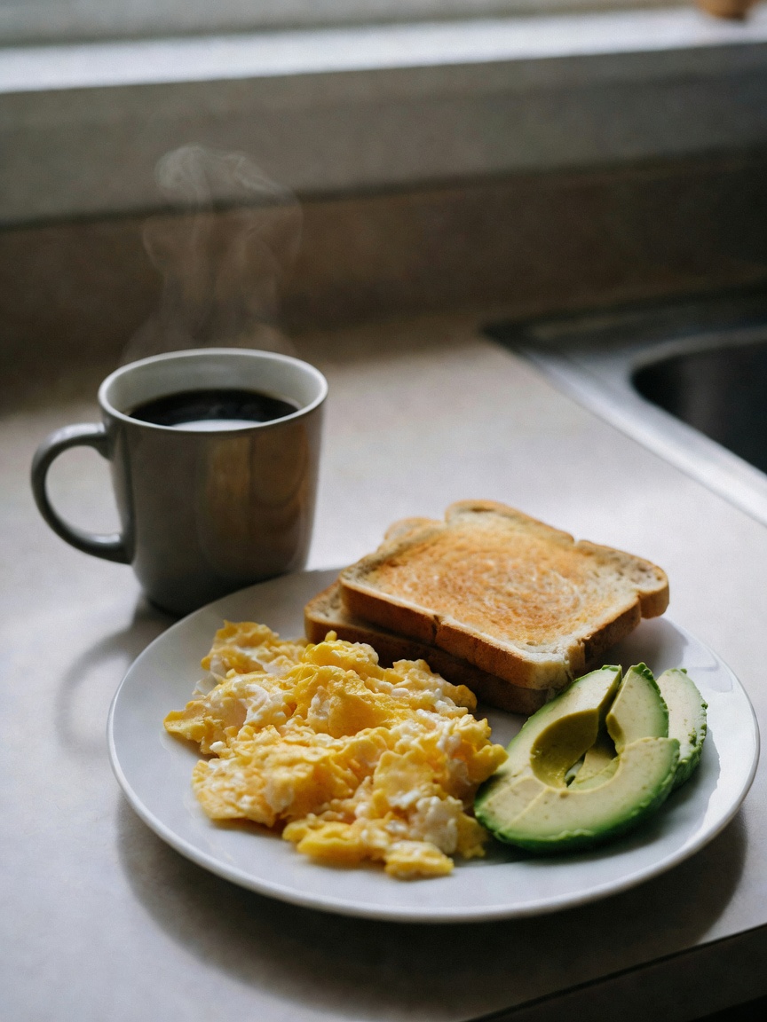 Quiet morning at home before the day gets busy. Fresh coffee, simple breakfast a