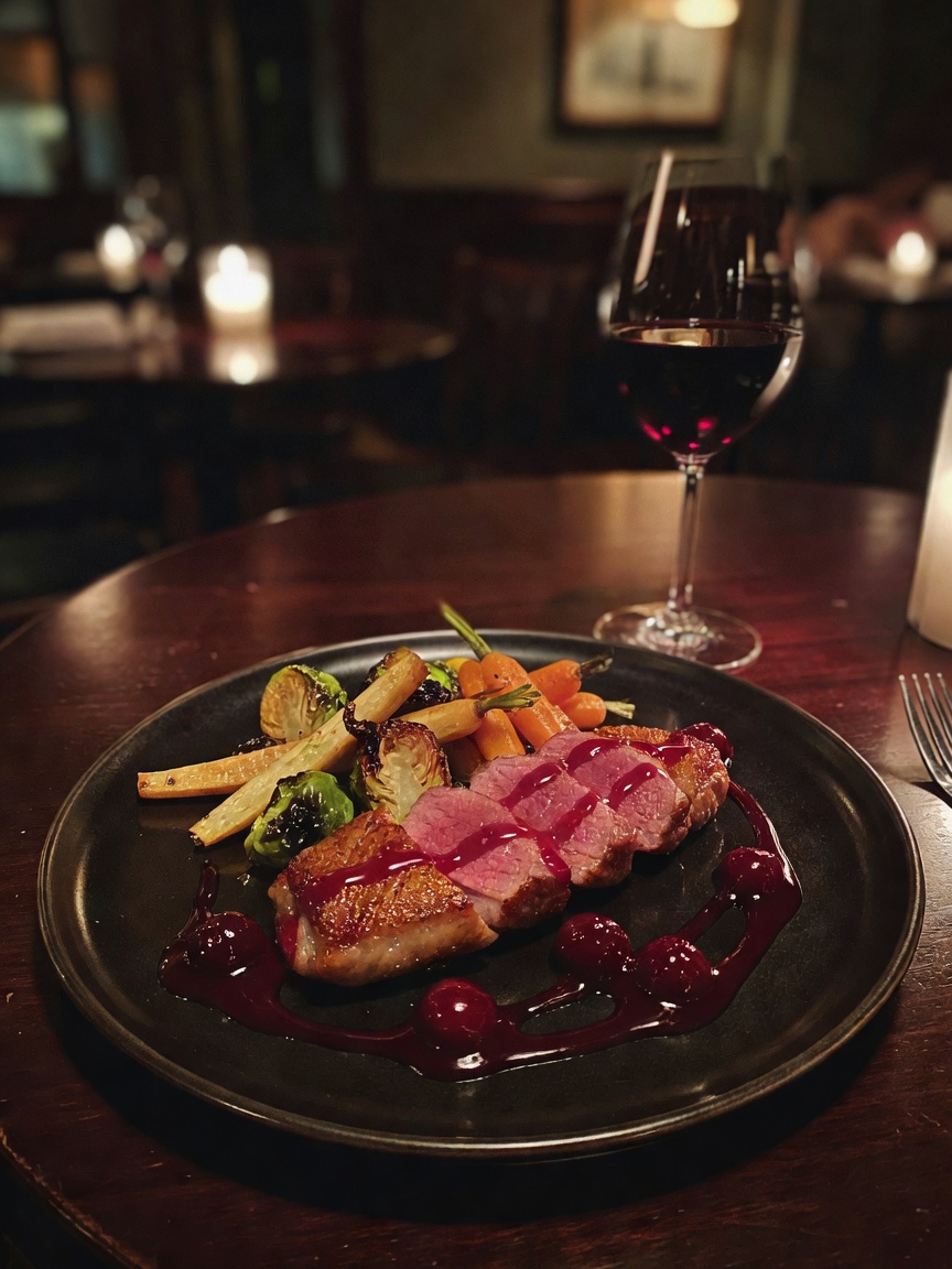 Date night done right. That duck was perfectly crispy and the wine pairing was s