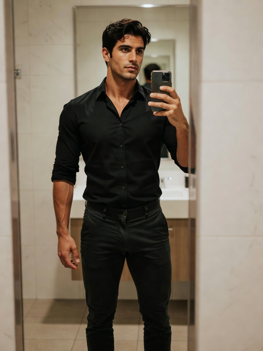 Quick mirror check before heading out. This shirt is finally broken in just righ