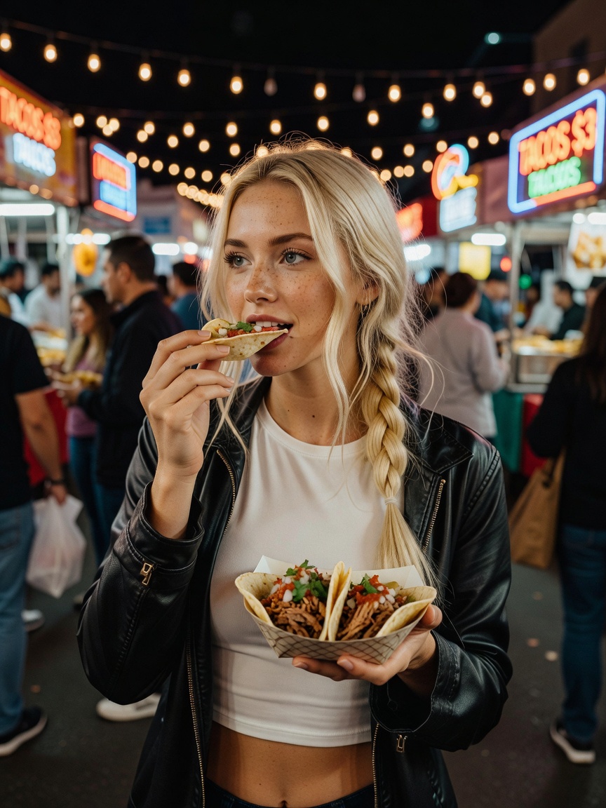 late night street food run in my fave leather jacket, nothing beats good tacos a