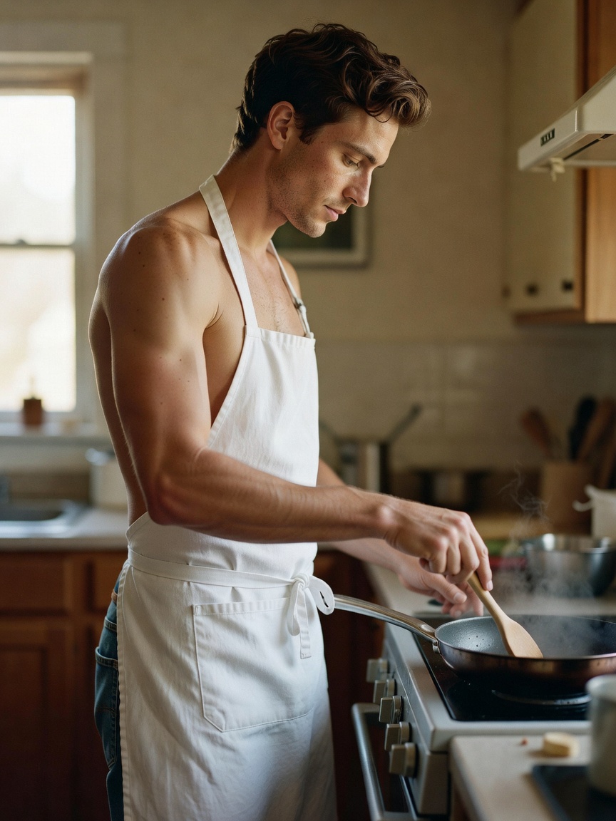 late night cooking experiment, apron on and nothing else needed when the pan is 