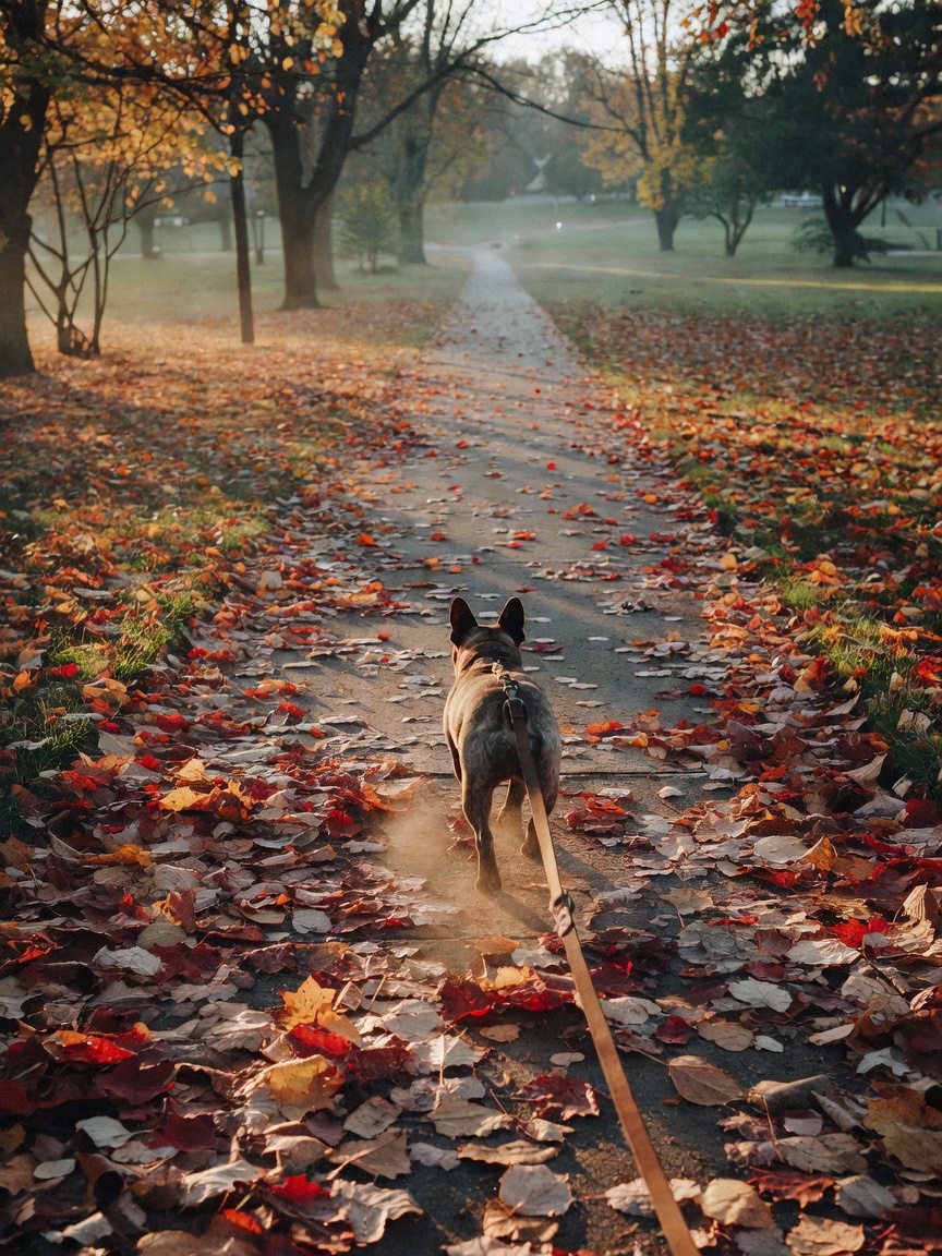 Early neighborhood walk hitting just right this morning. Crisp air, leaves everywhere and my four-le