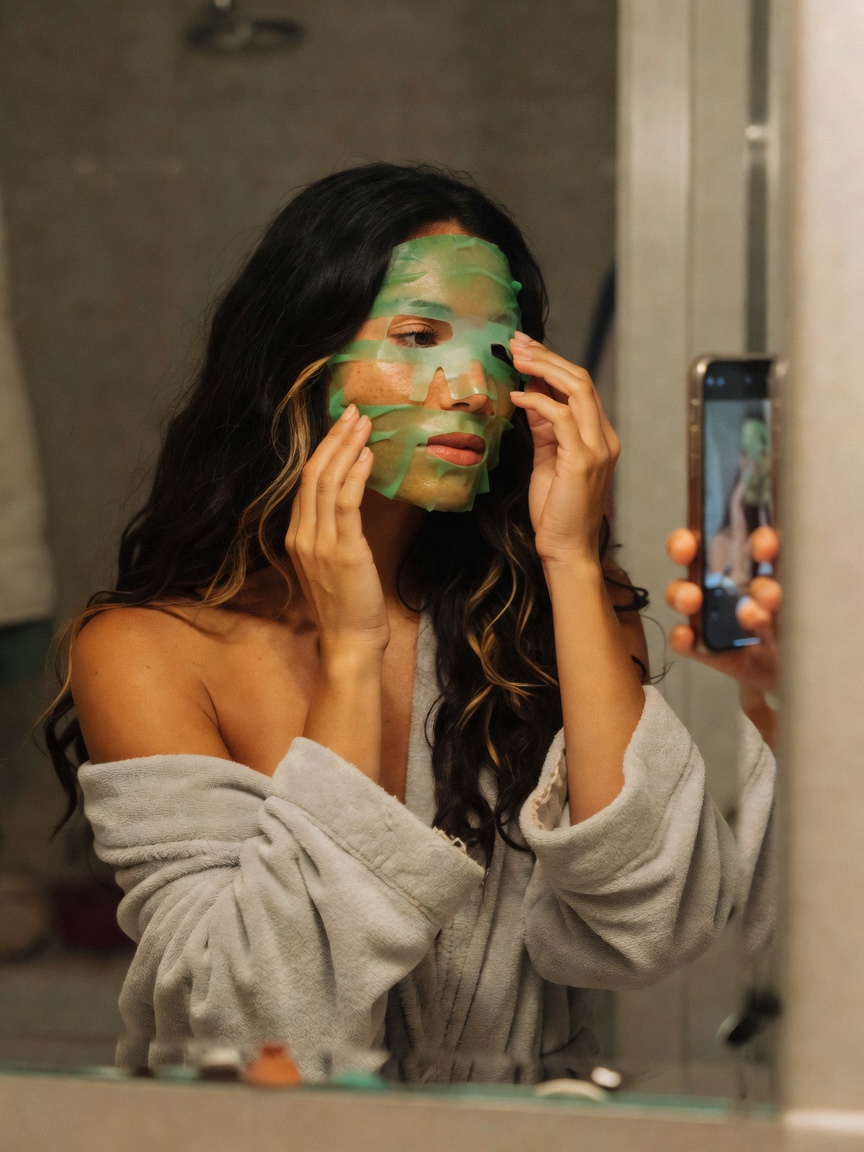 Self care Sunday after a long week. sheet mask on, tea in hand, feet soaking. so