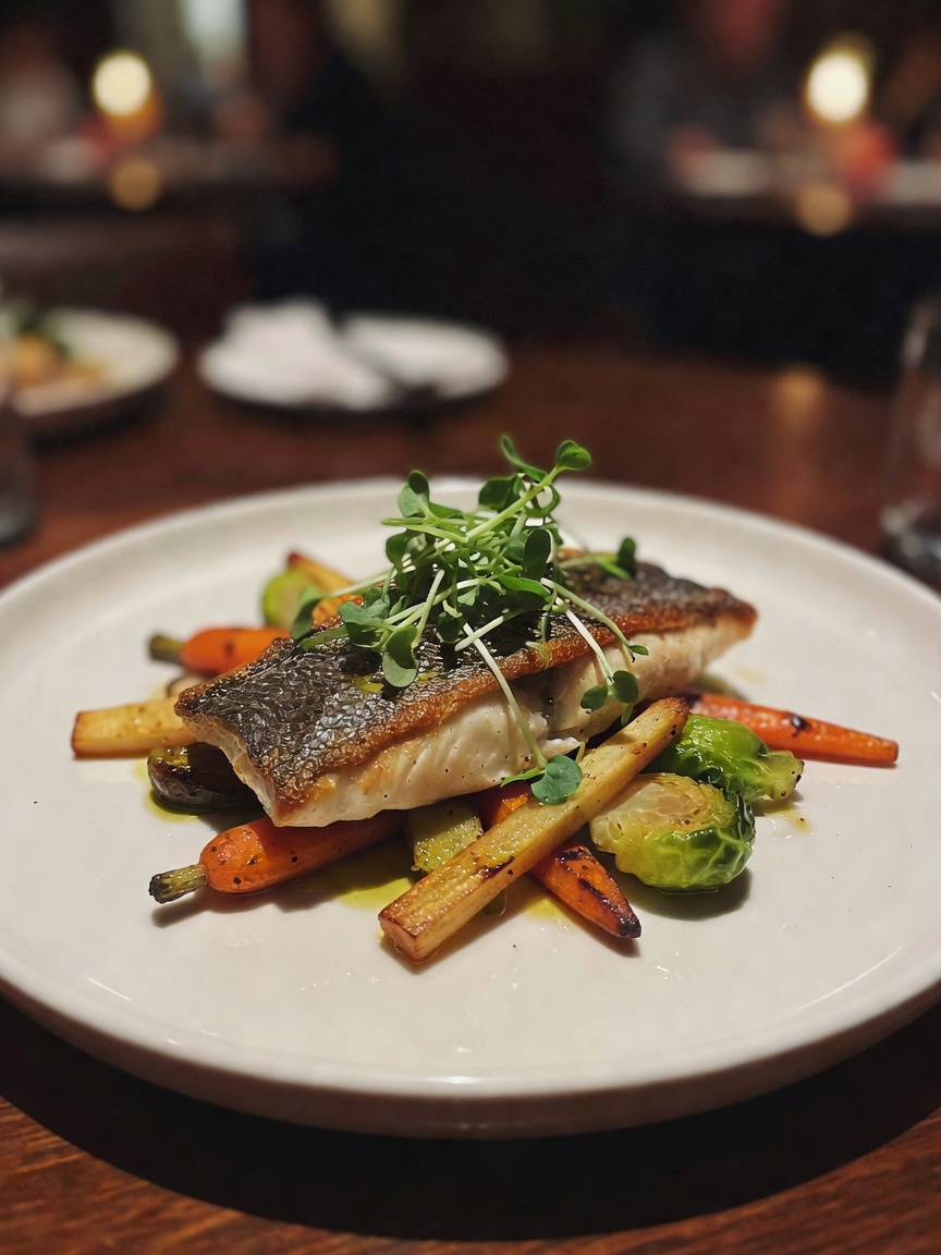 Treat night done right. The plating on this seabass was almost too pretty to eat
