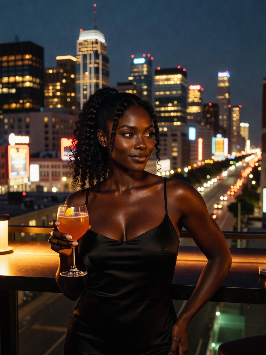 slip dress and city lights, cocktail in hand, feeling myself tonight. come say h