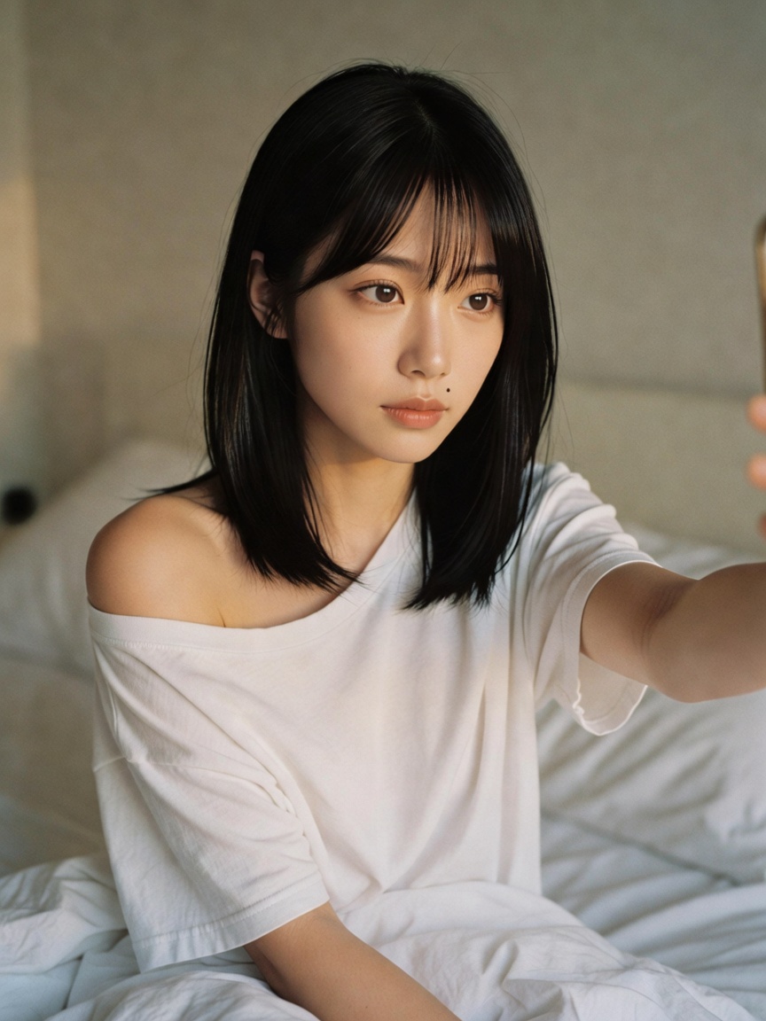 just woke up and the light was too pretty to ignore. messy hair, sleepy eyes, ov
