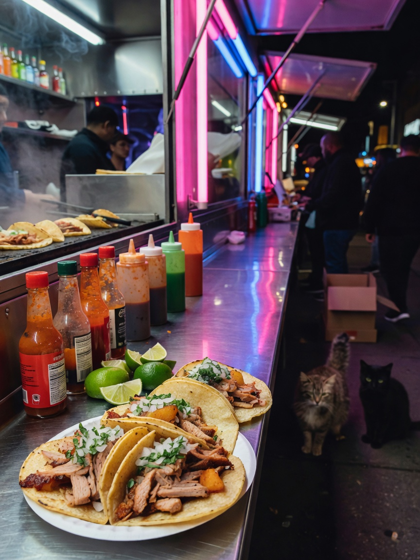 nothing beats a late night run for these al pastor tacos under neon lights. yes 