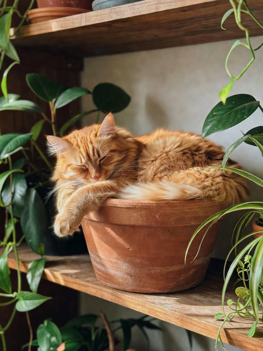 kiko decided the plant shelf was his new favorite nap spot. can't even be mad, look at that face. wh