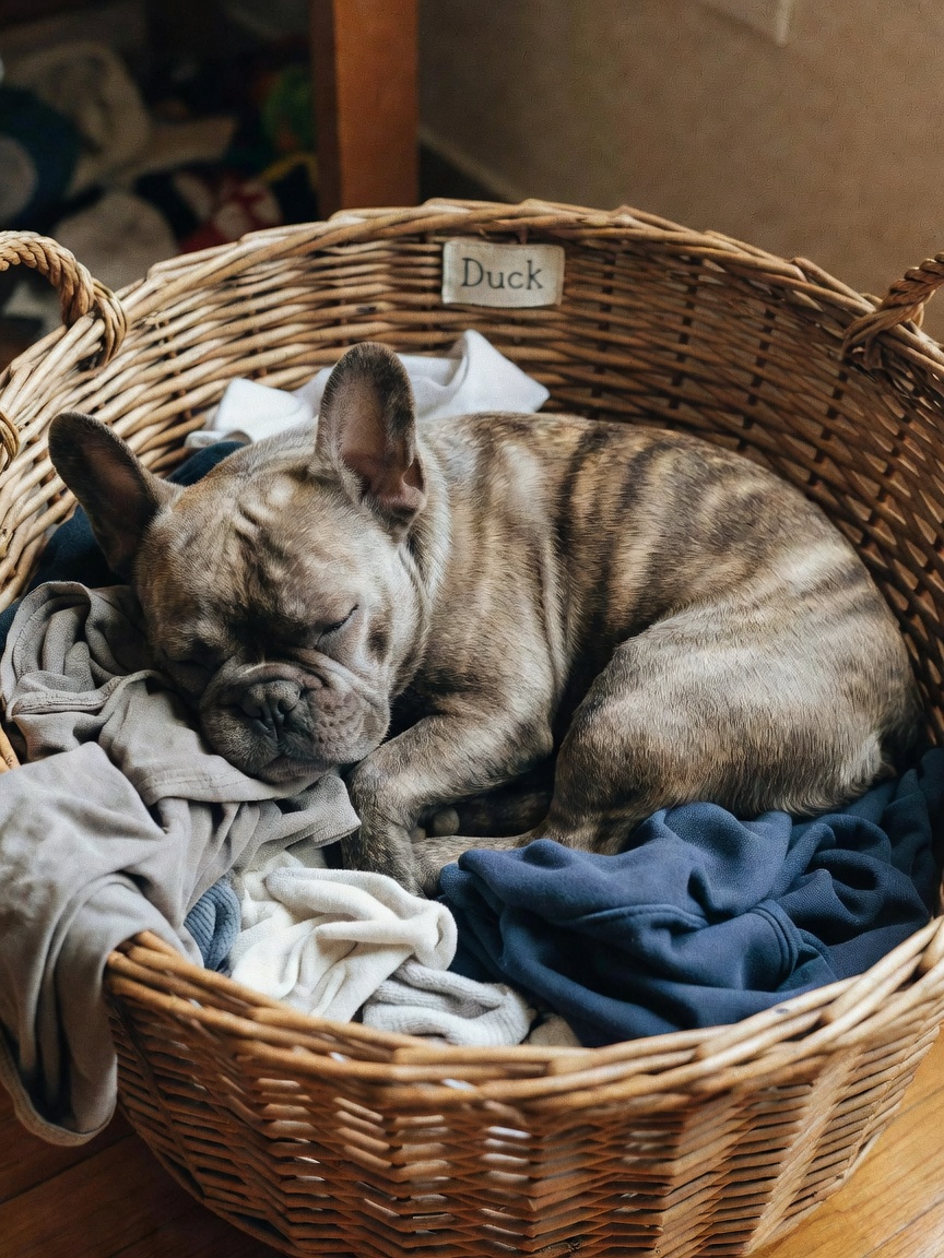 Duck has claimed the laundry basket as his new throne. Zero respect for clean clothes but maximum cu