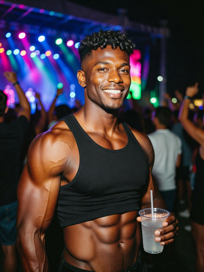 neon lights hitting right and the bass in my chest feels like freedom, shirt off energy only tonight